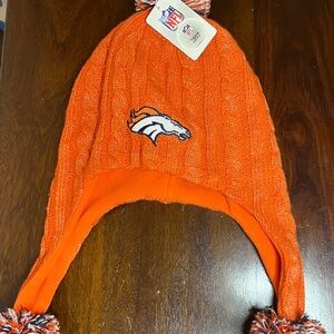 Denver Broncos NFL Team Hat Womens Football Pom Sparkle Orange Knit Winter Tags